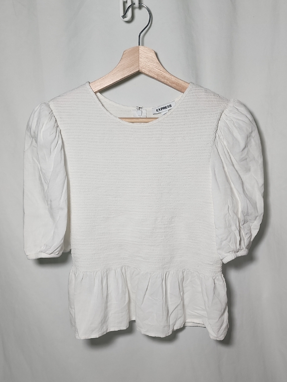 Express White Puff Sleeve Peplum Top